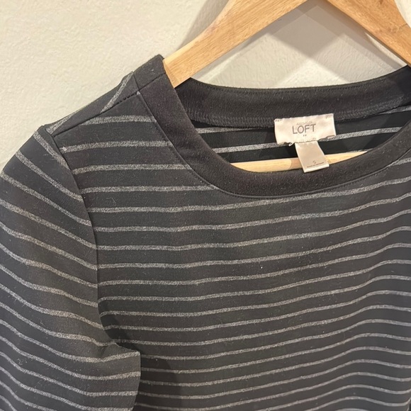 Loft Women’s Striped Black Gray Mini Dress Ann Taylor 3/4 Sleeve Casual Size S - Picture 4 of 4